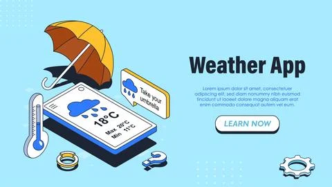 Weather app elements displayed. Vector illustration Stock Illustration