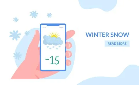 Weather app at flat website page, vector illustration. Season mobile application Stock Illustration