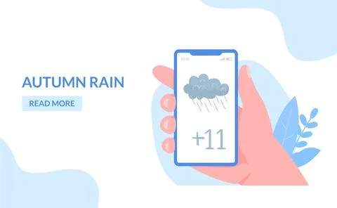Weather app at flat website page, vector illustration. Season mobile application Illustrazione stock