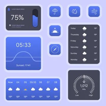 Weather App UI Dashboard Mobile Interface Blue Theme Design 스톡 일러스트