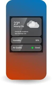 Weather App Widget Design With Temperature Humidity And Air Quality Indicator 스톡 일러스트