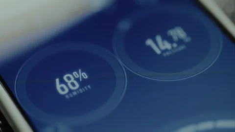 Weather application displaying the data for Humidity and Pressure Stock Footage 326878868