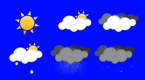 Weather Broadcast Icons on a Blue Green ... | Stock Video | Pond5