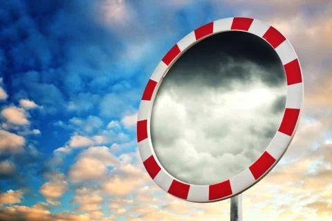 Weather is changing, dramatic sky in road mirror Stock Illustration