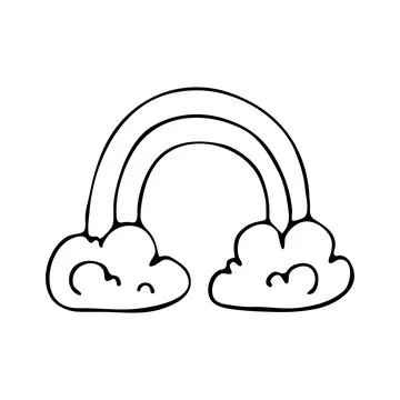 The weather is cloudy with a rainbow. Vector doodle cloud. Hand drawn meteoro Stock Illustration