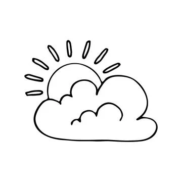 The weather is cloudy with sun. Vector doodle cloud. Hand drawn meteorologica Stock Illustration