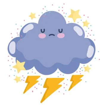 Weather cute cloud thunder storm sky decoration Stock Illustration