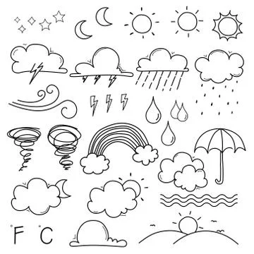 Weather Doodle Vector Set. Hand Drawn Vector Illustration. Stock Illustration