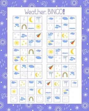 Weather elements set sun, wind, rain, fog, clouds cute hand drawn doodle 스톡 일러스트