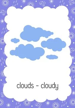 Weather flash card Cloud Cloudy topical vocabulary learning printable Stock Illustration