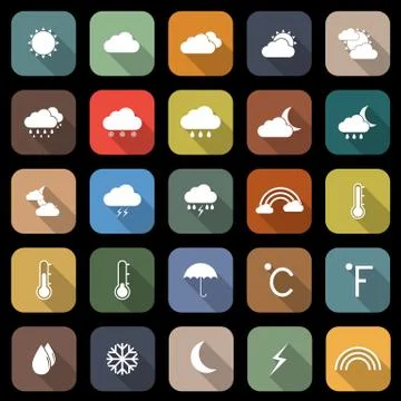 Weather flat icons with long shadow Stock Illustration