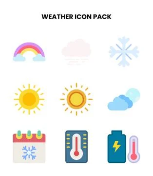 Weather Flat Set Icons Pack Stock Illustration