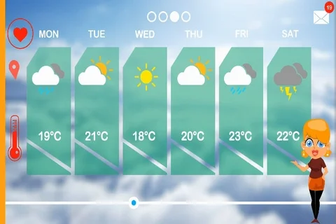 Weather Forecast - 2D Vector Animation - Weather woman - aireal shot - blonde Stock Footage 94472919