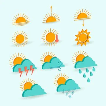 Weather forecast 3d isometric icons set Stock Illustration