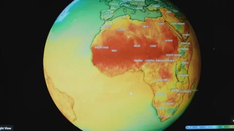 Weather forecast all over the world. Graphic presentation of Earth Globe showing Stock Footage 273034731