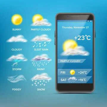 Weather Forecast App Vector. Good For Use In Mobile Phone App. Predict The State Stock Illustration