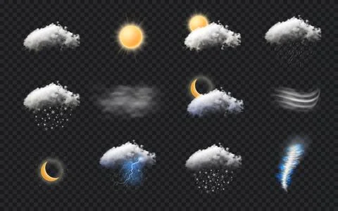 Weather forecast. Cloud rain or foggy symbols. Sky precipitation. Cumulus with Stock Illustration