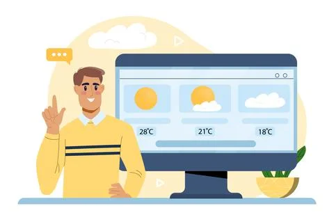 Weather forecast on computer screen. Vector illustration 스톡 일러스트