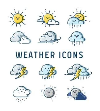 Weather forecast cute icons vector collection Stock-Illustration