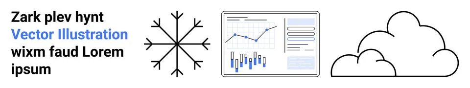 Weather Forecast Elements Snowflake, Graph Analysis, Cloud Outline with Text Illustrazione stock