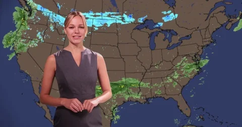 Weather forecast in a green screen studio Stock Footage