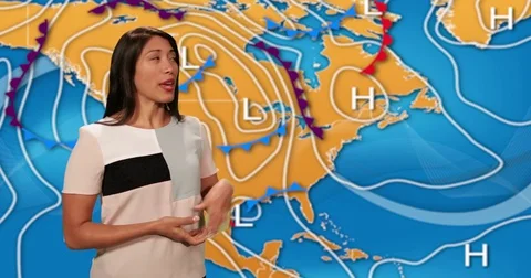 Weather forecast in a green screen studio Stock Footage
