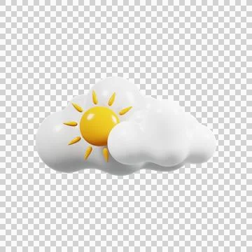 Weather forecast icon. Cloudy with sun. Meteorological sign. 3D rendering. Stock Illustration