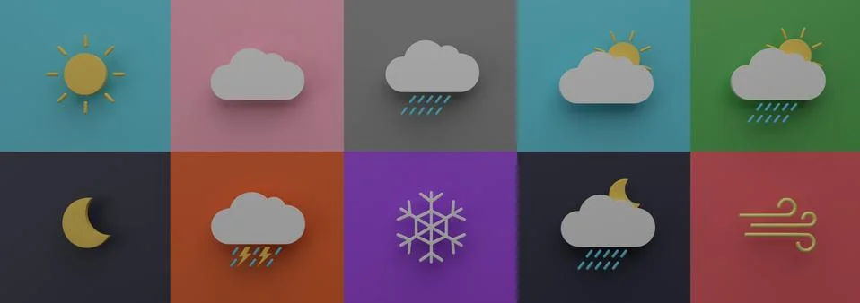 Weather forecast icon set banner 3D render illustration Stock Illustration