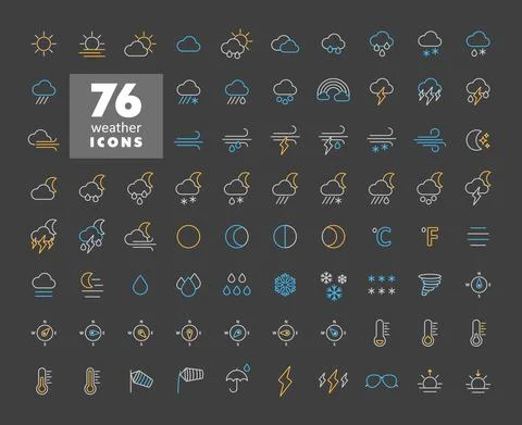 Weather forecast icon set on dark background Stock Illustration