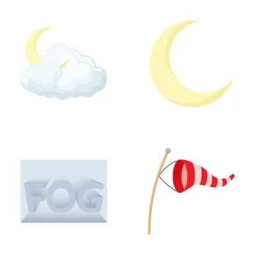 Weather forecast icons with moon cloud fog windsock Illustrazione stock