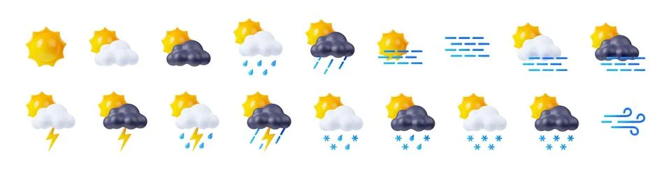 Weather forecast icons with sun, cloud, rain, snow Stock Illustration