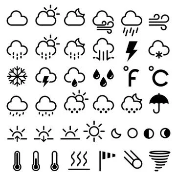 Weather forecast icons. Vector illustrations. Stock Illustration