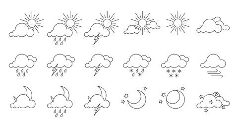 Weather forecast interface element black line set Stock Illustration