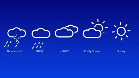 Weather Forecast Progress Bar Thunderstorm Rainy Cloudy Sunny Icons Dark Blue Stock Footage 334471530