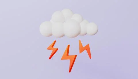 Weather forecast sign, cloud and lightning, meteorological icon 3d illustration Stock Illustration