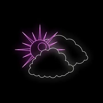Weather forecast sun and cloud neon icon glowing Stock Illustration