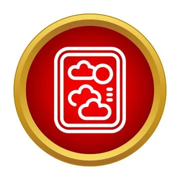 Weather forecast sun and clouds red circle icon Stock Illustration