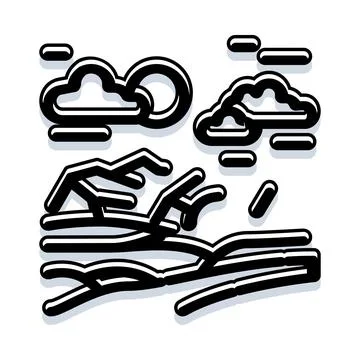 Weather forecast with sun, clouds, and rain over landscape Stock Illustration