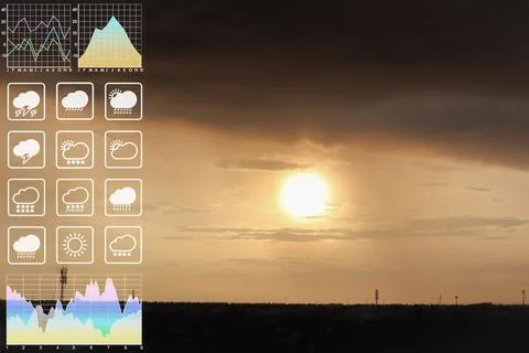 Weather forecast symbol data presentation with graph and chart on dramatic .. Stock Photos