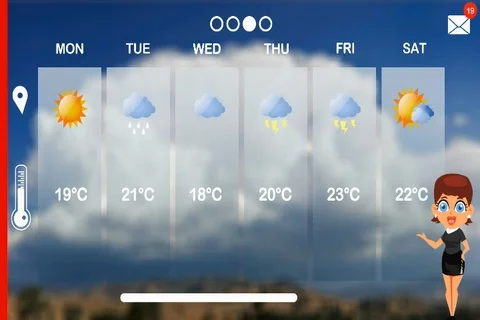 Weather Forecast - Vector Animation - Weather Girl - Desert Cloud - young wom Stock Footage 94438516
