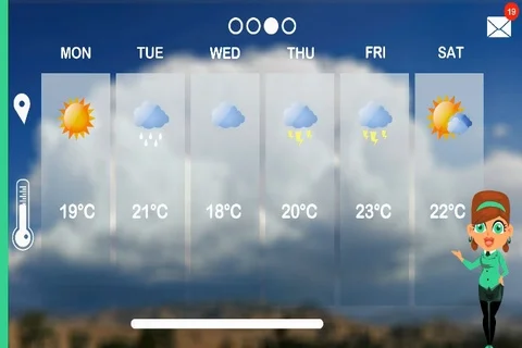 Weather Forecast - Vector Animation - Weather Girl - Desert Cloud - brunette  Stock Footage 94438527
