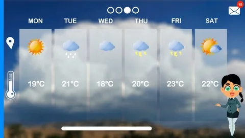 Weather Forecast - Vector Animation - Weather Girl - Desert Cloud - school gi Stock Footage 94439049