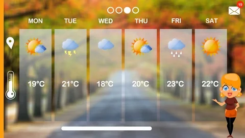 Weather Forecast - Vector Animation - Weather Girl - Autumn Road - blonde Stock Footage 94439156