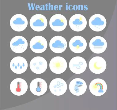 Weather forecast vector set - stylish flat vector icons for mobile applicatio Stock Illustration