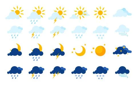 Weather forecast web interface element flat set Stock Illustration