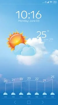 Weather forecast widget on screen. Mobile application Stock-Illustration