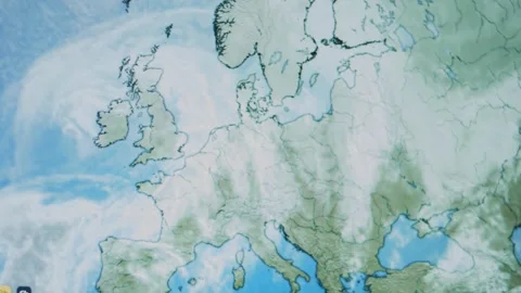 Weather forecast on world map on computer screen. Web service showing cloudy Stock Footage 272790666