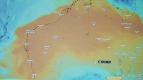 Weather forecast on world map on computer screen. Web service showing humidity Stock Footage 272792201