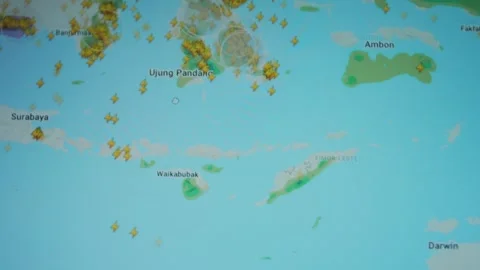 Weather forecast on world map on computer screen. Web service showing lightning Stock Footage 272798565