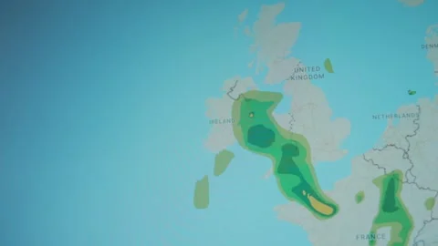 Weather forecast on world map on computer screen. Web service showing lightning Stock Footage 272800610